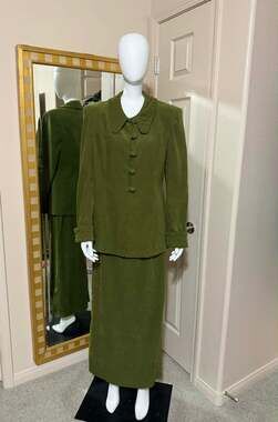 Vintage Design Todays Olive Green Two-Piece Faux Suede Skirt Suit Set
